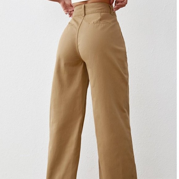 Khaki Plain Womens High Waist Wide Leg Jeans - Picture 3 of 5